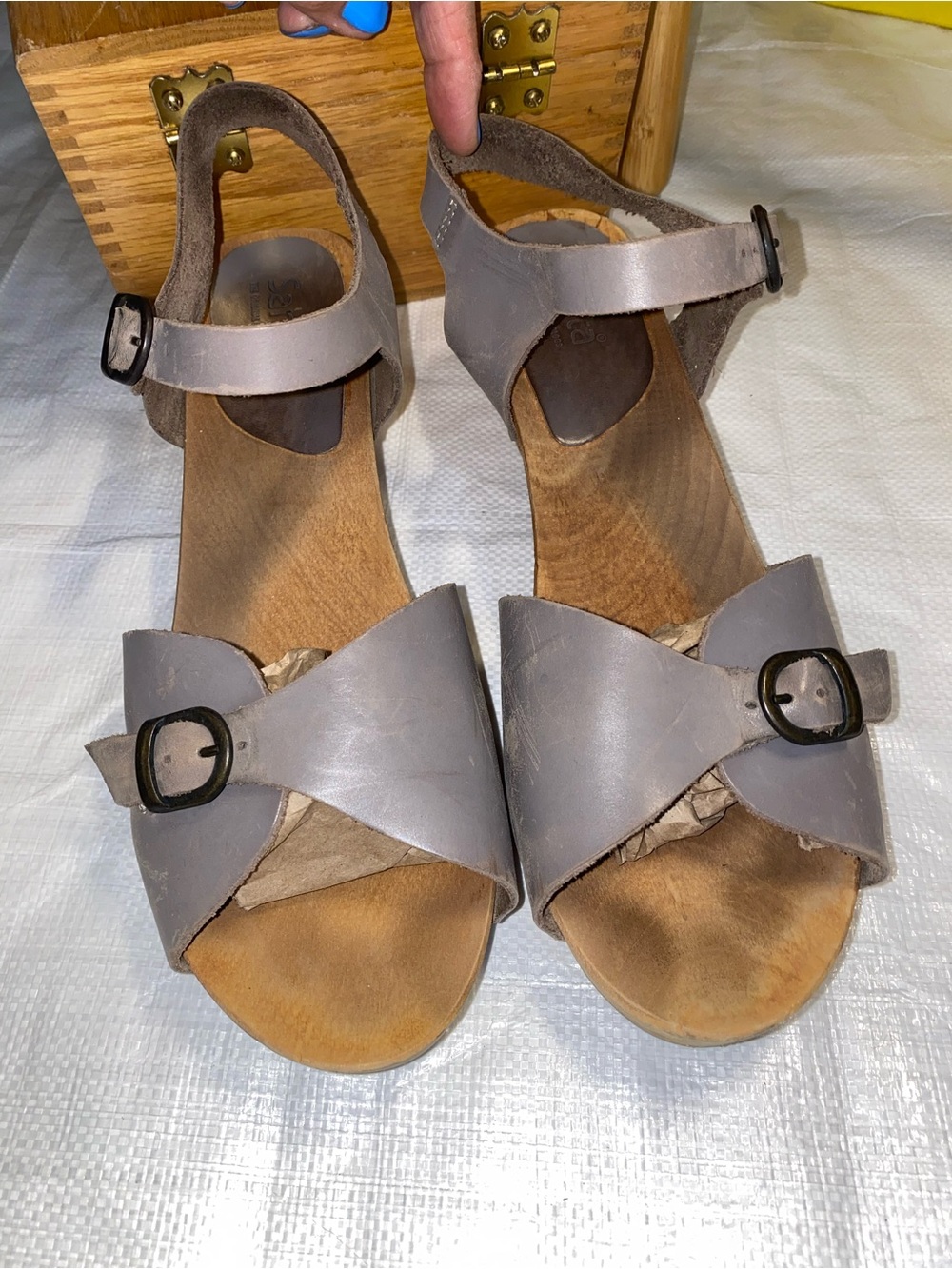 Sanita Taupe Leather Buckle Sandals